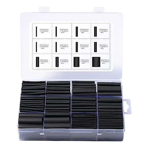Vinabo 400 Stück 3:1 Schrumpfschlauch Set Schrumpfschläuche Wasserdichtes Schrumpfschlauch Mit Kleber-Set Selbstklebende Einlage Elektrische Lsolierung Schrumpfkabelschlauch-Set (schwarz)