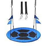 APJJ Nestschaukel 150 Kg, Nestschaukel 100cm, Kinder Schaukeln für Garten, 120-180cm Verstellbaren Seil, Schiffschaukel Kinder mit Wimpel, Vogelschaukel für Indoor und Outdoor,Blau