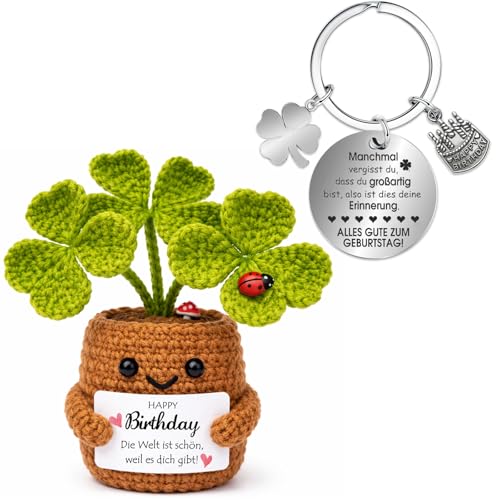 Farbeele Plante positive et porte-clé porte-bonheur - Cadeau d'anniversaire pour femmes et hommes - Poupée positive - Cadeau d'anniversaire