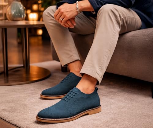 Image of Kraasa Men's Casual Sneaker Lace-Up Oxford Shoes | Breathable Knit Upper | Lightweight & Comfortable | Stylish Brown Sole | Office