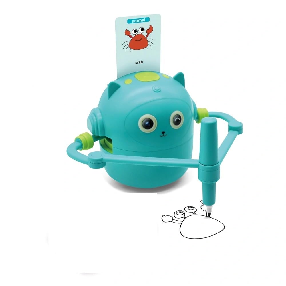 AIDNI Drawing Robot With Sound for Kid Educational Drawing Robots Toy with 100 cards Interactive Educational Toy for Children Montessori Painting Learning Toy for Kids 3+ Blue