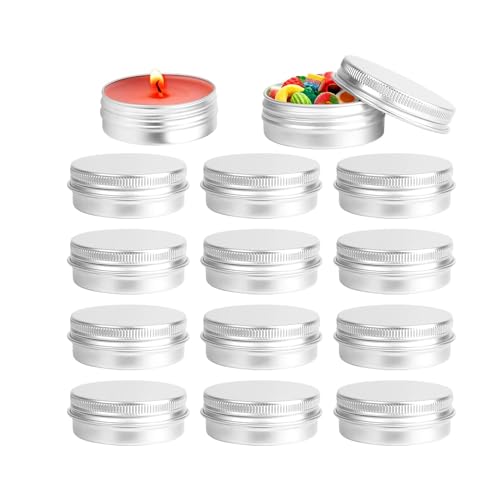 YANGWEN 12 pustych pojemników z aluminium, 30 ml, z zakręcanymi pokrywkami, okrągłe, puste, aluminiowe pojemniki na kosmetyki do samodzielnego wykonania świec, majsterkowania, balsamu do ust,
