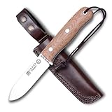Joker CM113 Trampero Survival Knife, Micarta Canvas Brown Handle, 4.13 inches Sandvik Steel Blade 14c28n, Tool for fishing, Hunting, camping and hiking