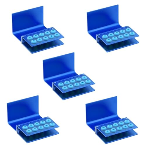 VIBURISH 5pcs 10 Holes Dental Burs Holder Block Case with Blue Silicone Dental Autoclavable Burs Holders (Blue)