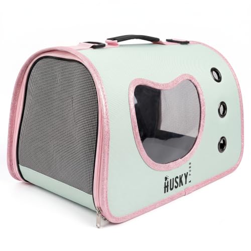 Image of Husky & Purr Pet Carrier Bag for Cats and Small Dogs | Compact Cat Carrier Bag with Heart Window | Breathable Mesh Dog Carrying Bag | Portable Cat Bag for Travel & Vet Visits | Holds up to 5kg