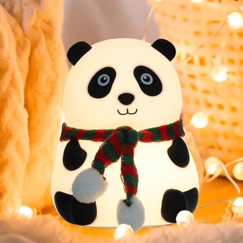 Image of Panda Light Night Lamp For Kids Soft Silicone 7-Color LED Nightlight | Rechargeable & BPA-Free | Cute Bedroom Decor & Gift For Sister, Toddlers, Teens & Valentine's Day,Black & White