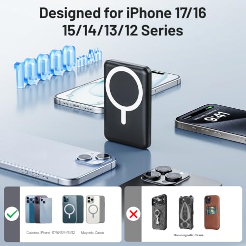 AOGUERBE for MagSafe Portable Charger, 10000mAh Magnetic Charger for iphone | Power Bank with Stand, 22.5W Fast Charging, LED Display, Wireless Battery Pack for iPhone 18/17/16/15/14/13/12, Black, Travel - image 3