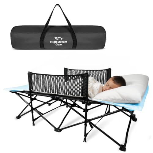 High Stream Gear Toddler Cot Bed: Kids Travel Camping Bed, a Portable Folding Cot for Kids Great for Outdoors and Young Guests at Home. Comfortable Kids Sleeping Cot Easy to Store and Use (Light Blue)