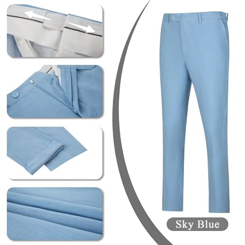 Men's Linen Suit 2 Piece Suit Set Slim Fit Suit Blazer Pants Set Wedding Prom Tuxedos Business Casual Suit3