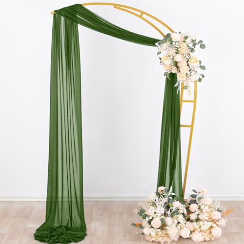 Image of Socomi Olive Green Wedding Arch Draping Fabric 29 inch x 20Ft 1 Panel Sheer Outdoor Curtain Drapes Extra Long for Bridal Baby Shower Ceremony Birthday Party Decor