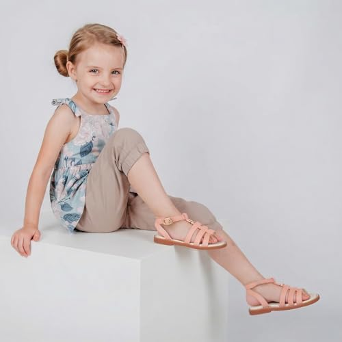 Image of Girls Gladiator Sandals with Adjustable Buckle Comfy Ankle Strappy Flat Shoes