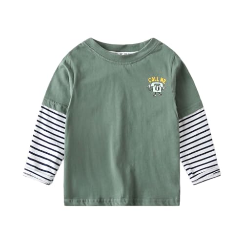 Toddler Girls Striped Patchwork T-Shirts Kids Soft Casual Crewneck Top Boys Basic Long Sleeve Loose Tees for 1-11 Years
