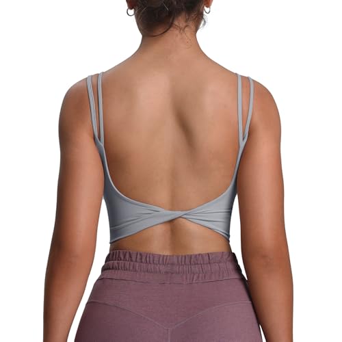 Image of Aoxjox Women's Workout Sports Bras Fitness Padded Backless Yoga Crop Tank Top Twist Back Cami