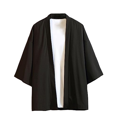 Image of HAORUN Men Japanese Kimono Coat Loose Yukata Outwear Long Bathrobe Tops Vintage