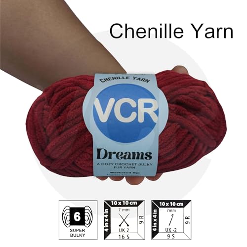 Image of VCR Blood Red, 100 Grams Hank, 60 Meters Length, Premium Polyester Ball for Crochet and Knitting, Pack of 1 Yarn, Soft and Bulky Fur Suitable for DIY