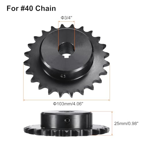 Image of uxcell #40 Chain Roller Sprocket B Type, 3 /4 inch Bore 24 Tooth Single Strand Chain Sprocket, Carbon Steel, Keyway with Set Screws