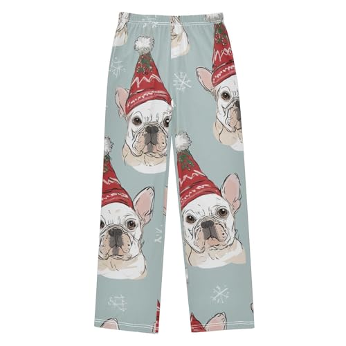 ZZXXB Winter Snow French Bulldog Boys Long Pants Soft Trousers Elastic Waist Kids Lounge Bottoms with Pockets S-XL