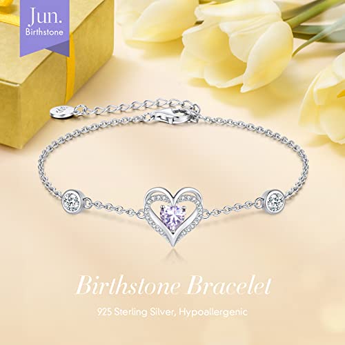 Cde Love Heart Bracelets For Women 925 Sterling Silver With Birthstone Zirconia, Christmas Birthday Anniversary Charm Link Chain Bracelet Jewelry Gifts For Women Girls Wife Girlfriend Her (Sliver-06-June(Heart Zircon)) #TOP2