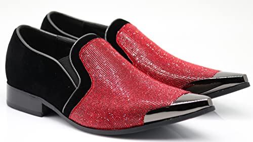 Image of Enzo Romeo Crisiano Men Rhinestone Chrome Toe Suede Pointy Dress Loafer Slip On Shoes