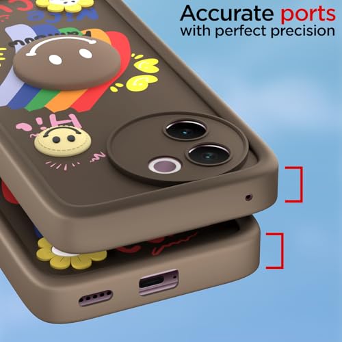 Image of Pikkme Back Cover for Vivo V30e 5G | Soft Silicone| Cute Rainbow Smile & 3D Cartoon Flower Design | Shockproof Raised Camera Protection Bumper Case (Brown)