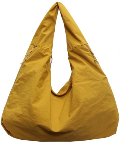 Slouchy Nylon Tote Bag with Pleats, Large Shoulder, Unisex