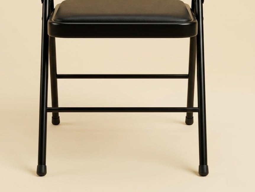 Image of Folding Chairs with Padded Seat & Backrest, Heavy-Duty Steel Frame, Portable & Compact Foldable Chairs, Iran Chair, Waterproof Vinyl Cushion, No Assembly Required, Black