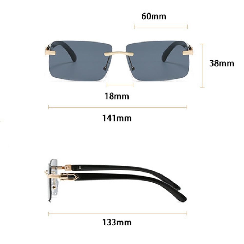 Klassische randlose Sonnenbrille für Damen, Metall, quadratisch, rechteckig, Sonnenbrille für Damen