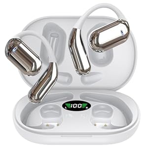 EUQQ Bone Conduction Headphones Wireless – Comfort Open Ear Earbuds with Ergonomic Earhooks, Secure Fit Earphones for Running, Sport Gym Ear Buds, IPX7 Resistant, Fast Charging, Bluetooth 5.4, White