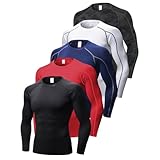LNFINTDO 5 Pack Men's Compression Shirts Long Sleeve Athletic Workout Undershirt Quick Dry Sports Baselayers for Gym Running