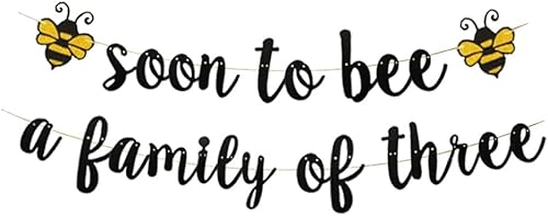 KUNGOON Cartel de bienvenida para fiesta de bebé con texto en inglés Soon To Bee a Family of Thres, baby shower con temática de abejorro