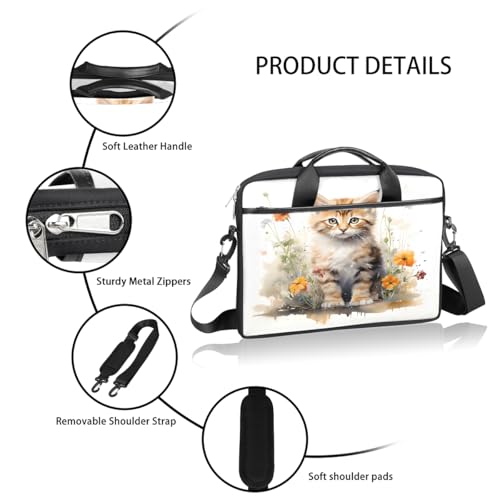 Bolso para portátil con diseño de gato y flores 15 pulgadas miniatura 4
