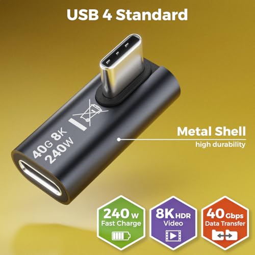 deleyCON Adaptador USB-C Acodado 90° (2 Unidades) - 40 Gbps, 240 W, 8K60Hz, USB 4.0, Carcasa de Aluminio, Conector USB-C a Puerto USB-C - para Smartphone, Tablet, Portátil, MacBook, PS5, etc. - imagen 4