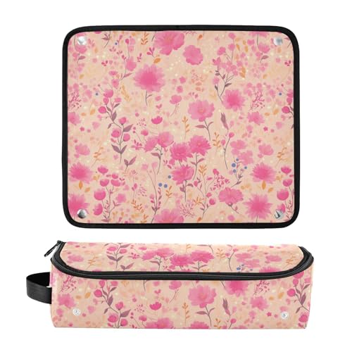 Bolsa de viaje para herramientas de cabello con flores pequeñas rosas y tapete resistente al calor miniatura 3