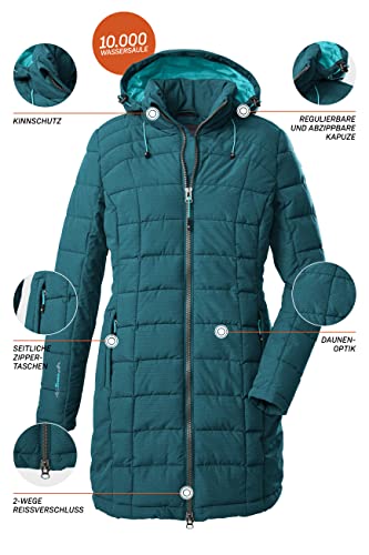 Killtec Damen Skane Wmn Quiltet Prk Parka In Daunenoptik Mit Abzippbarer Kapuze, Blau/Grün, 42 EU