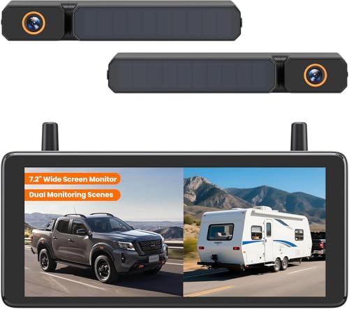 AUTO-VOX Solar Wireless Backup 2 Cameras: 2-Min DIY Install, Dual Channel Stable Signal DVR Monitor,...