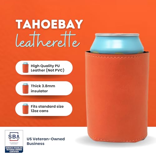 Image of TahoeBay Leatherette Can Cooler Sleeves in Bulk, 12-Pack, Orange | Blank Faux Leather, Plain Neoprene Beer Coolers for 12 oz Cans, Blanks for Heat Transfer Vinyl, Groomsmen Gifts, Party Favors