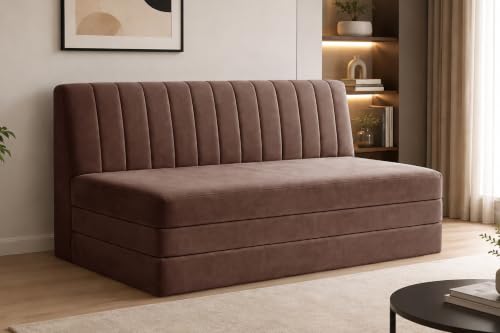 Image of 3-Seater Velvet Sofa Cum Bed | Convertible Sleeper Sofa | Modern Foldable Couch for Living Room, Bedroom & Office | Brown