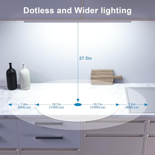Image of WOBANE 16.5 inch Under Cabinet Lighting,5 Color Settings,Under Counter Lights for Kitchen,Hand Wave Activated,Touchless for Cabinet,Shelf,Under Desk,Color Tunable 2700K to 6000K,Dimmable,White,1000LM