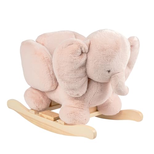 Nattou Animal à Bascule, éléphant, avec Ceinture de sécurité, balançoire Joyeuse, 100% Polyester, Fan de Fan, Vieux Rose