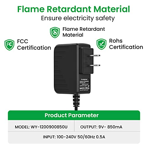 Auspow 9V 850Ma Power Supply For Guitar Pedals And Ac Dc 9V Power Cord, 9V Adapter For Boss Effects Pedal, Roland Musical Instruments, Distortion, Casio Keyboard, Psa-120, Center Negative #TOP4