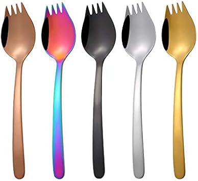 Black Sporks Spoon Forks 6-pack Stainless Steel Forks Noodle Spoon 8.1 inch