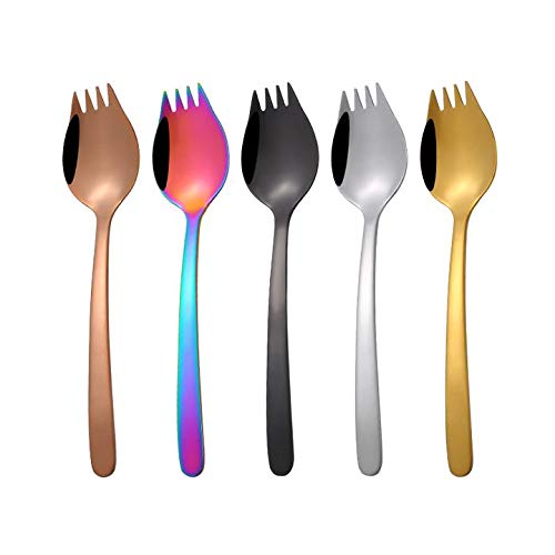 Mengbaobao Silver Sporks Salad Fork Noodle Spoon Stainless Steel Long Handle Multifunctional 8 Inch Length Pack Of 6 #TOP2