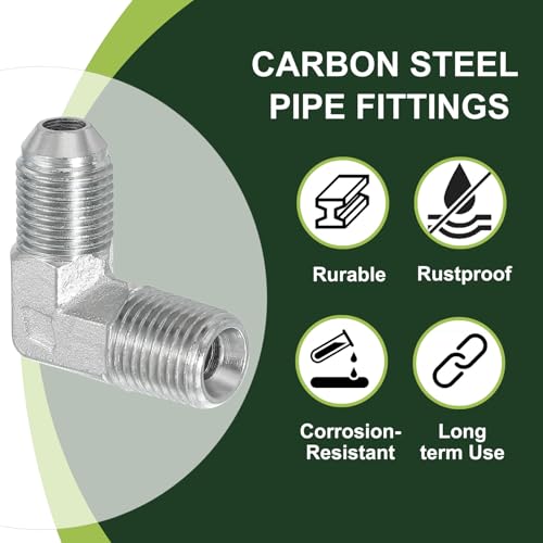 Image of PATIKIL 90 Degree Pipe Adapter, 2 Pcs 1 /2 inch Male 37 Flare JIC x 1 /4 inch BSPT Male Connector Carbon Steel Elbow Fitting for Air Hydraulic Fluid Fuel Water Oil, Silver