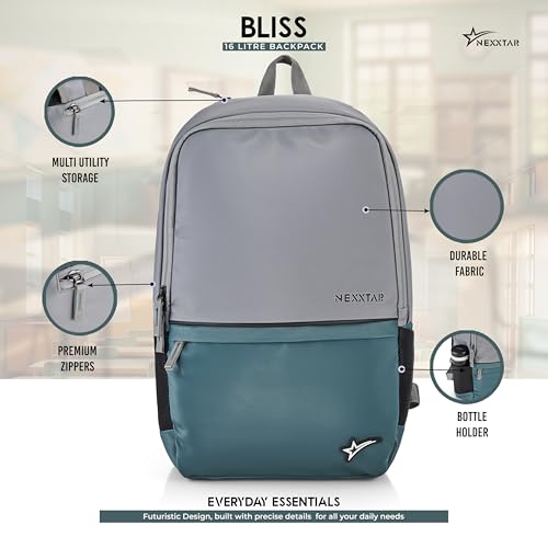 Image of Casual Backpack 16L Durable & Stylish Bag Multi-Utility Bliss Travel Backpack with Adjustable Padded Straps & Bottle Pockets Daily Use Bag for Collage, School (Grey & BGreen)