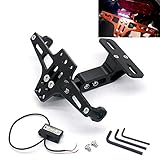 【General】Este marco de placa de matrícula es universal. Es adecuado para todas las motocicletas, quads o scooters con una distancia entre ejes fija entre 50 mm y 103 mm. Además, puede ajustar el ángulo de la tabla a 90 ° y ajustar la altura. Si el soporte de la señal de giro ya está integrado en su motocicleta, también puede quitarlo
