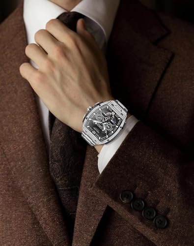 Image of OLEVS Men Automatic Watch Diamond Skeleton Mechanical Original Luxury Self Winding Moon Phase Calendar Waterproof Wrist Watch for Men