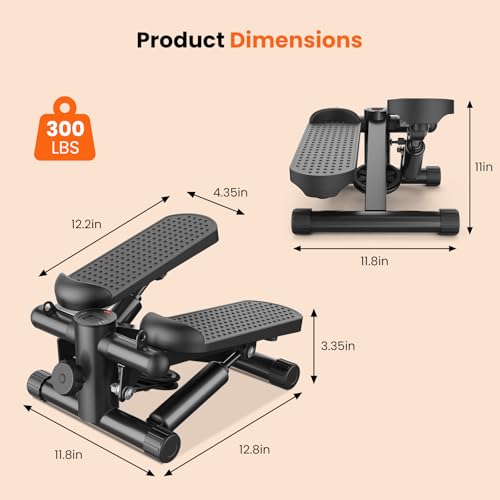 Image of Sweetcrispy Mini Stair Stepper with Resistance Bands, Hydraulic Home Stepper Machine, 300 LBS Weight Capacity, Compact Cardio Equipment with LCD Monitor, No Assembly Required