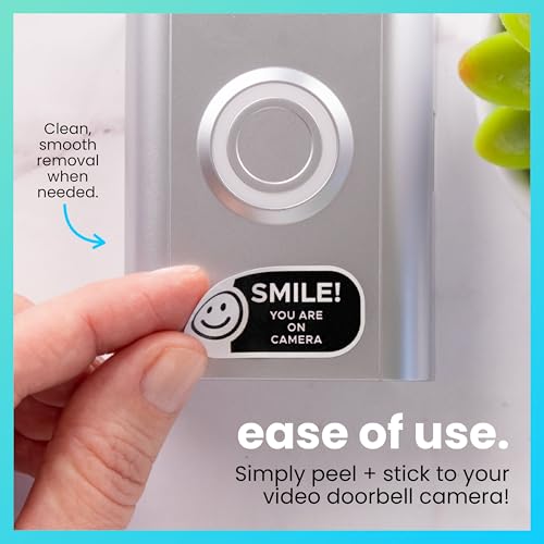 Image of ExcelMark No Soliciting Doorbell Stickers - 12 Stickers of 4 Different Designs - No Soliciting Thank You or Smile You Are On Camera - Perfect for Video Doorbells.