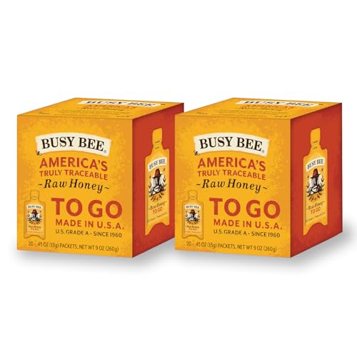 BUSY BEE Raw Honey Packets, 40 Packets Total, USA Wildflower Honey To-Go