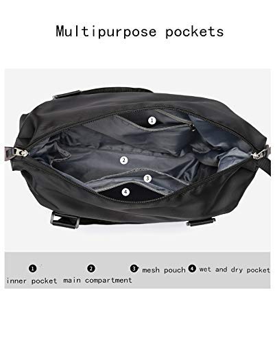 Large Weekender Bag For Women, Men, Sports, Gym, Carry on, Duffle Bag Black, Overnight Shoulder Bag, NICE COM SUPPLY, Fit 15.10 laptop with Dry Wet Pocket
